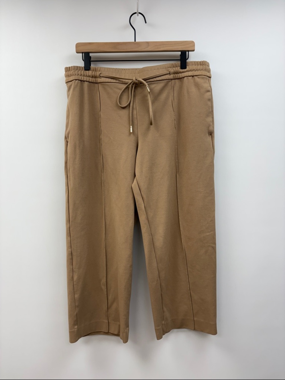 Ann Taylor Knit High Rise Wide Leg Crop Pant Tan XL Petite